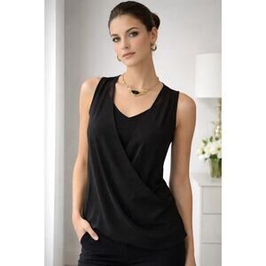 Polo Ralph Lauren Blue Label Black Surplice Wrap Sleeveless Blouse Womens M